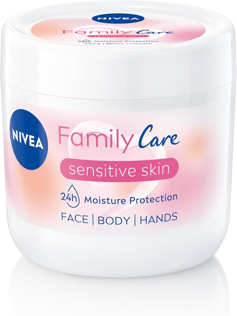 NIVEA Almond Family Care Sensitive Moisturising Cream Body Cream for Dry Skin Sensitive Skin Moisturiser with Natural Almond Oil Suitable for the Whole Family 450 ml Pack of 1