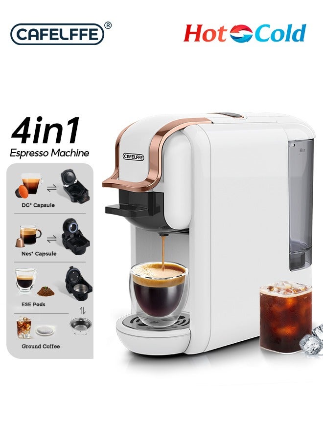 Cafelffe Espresso Coffee Machine 19Bar Hot Cold Coffee Maker For D Series Large Capsule and N Series Small Capsule, ESE Pods And Coffee Powder 1450W 600ML White - Image 1