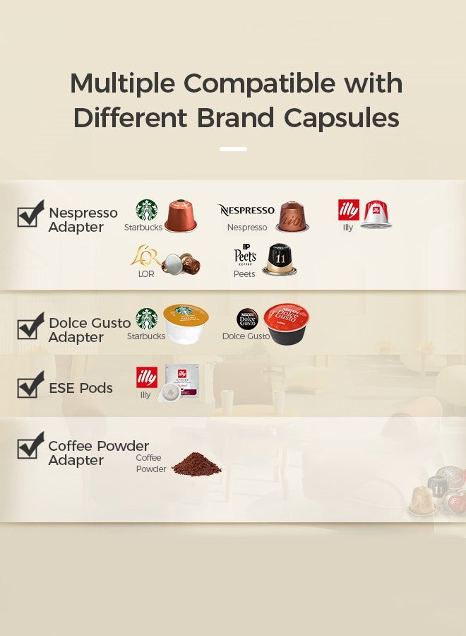 Cafelffe Espresso Coffee Machine 19Bar Hot Cold Coffee Maker For D Series Large Capsule and N Series Small Capsule, ESE Pods And Coffee Powder 1450W 600ML White - Image 2