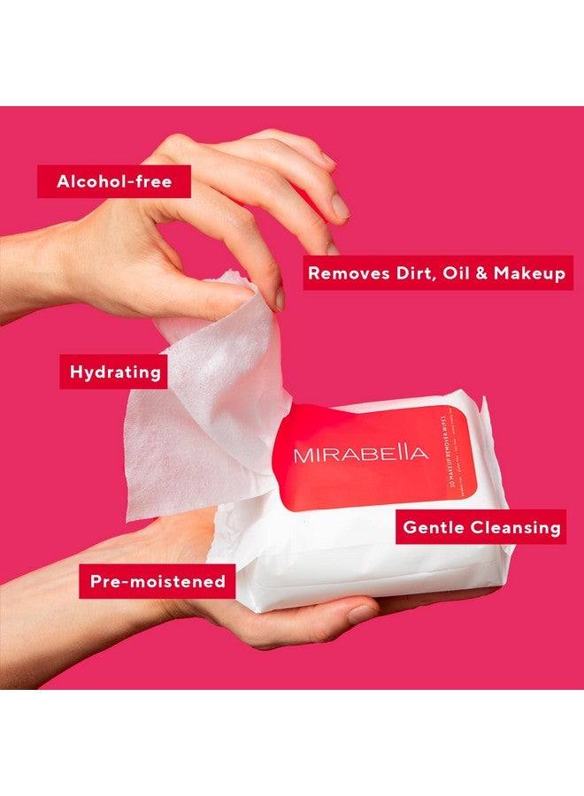 Mirabella Makeup Remover Wipes Alcoholfree Travel Face Wipes For Women Facial Cleansing Wipes For Make Up & Dirt With Aloe Vera & Micellar Water For Clean Refreshed Skin Fragrancefree - Image 2