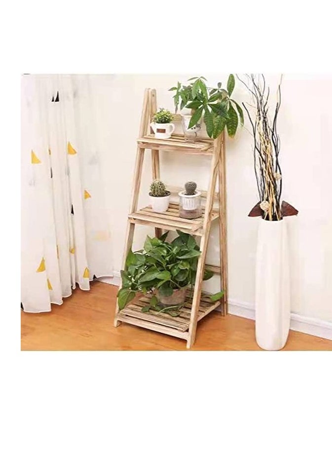 Generic FFD 3-Tier Foldable Wooden Ladder Shelf Multi-Functional Storage Rack & Organizer No Assembly, Portable Design for Books, Plants, Décor Compact Solid Wood Construction, 42 x 32 x 114 cm,  - Image 4
