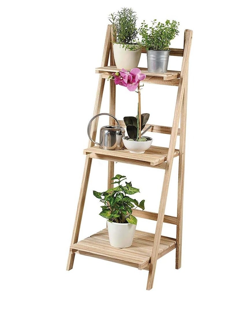 Generic FFD 3-Tier Foldable Wooden Ladder Shelf Multi-Functional Storage Rack & Organizer No Assembly, Portable Design for Books, Plants, Décor Compact Solid Wood Construction, 42 x 32 x 114 cm,  - Image 3