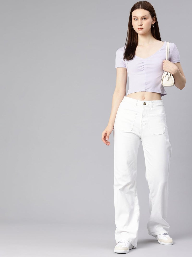 ADBUCKS Women High Rise Baggy Jeans II High Waisted Stretchy Loose Trendy Denim Pants with Pocket II Flared II Wide Leg II Bell Bottom White, 32 - Image 4