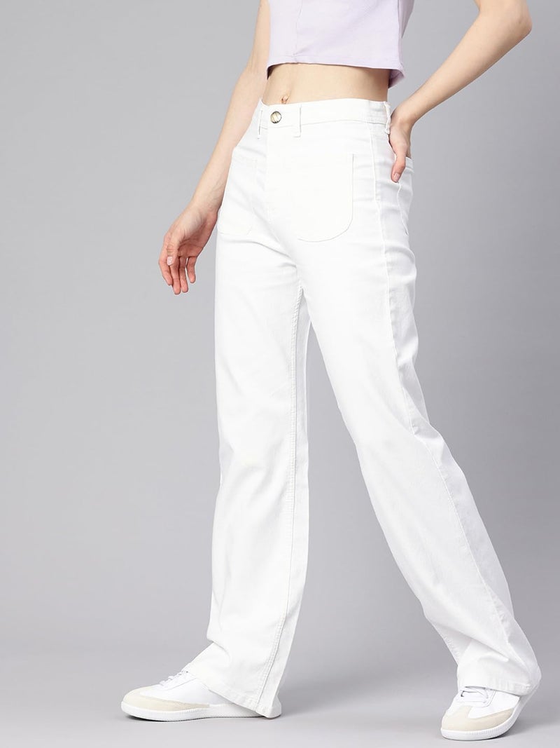 ADBUCKS Women High Rise Baggy Jeans II High Waisted Stretchy Loose Trendy Denim Pants with Pocket II Flared II Wide Leg II Bell Bottom White, 32 - Image 2