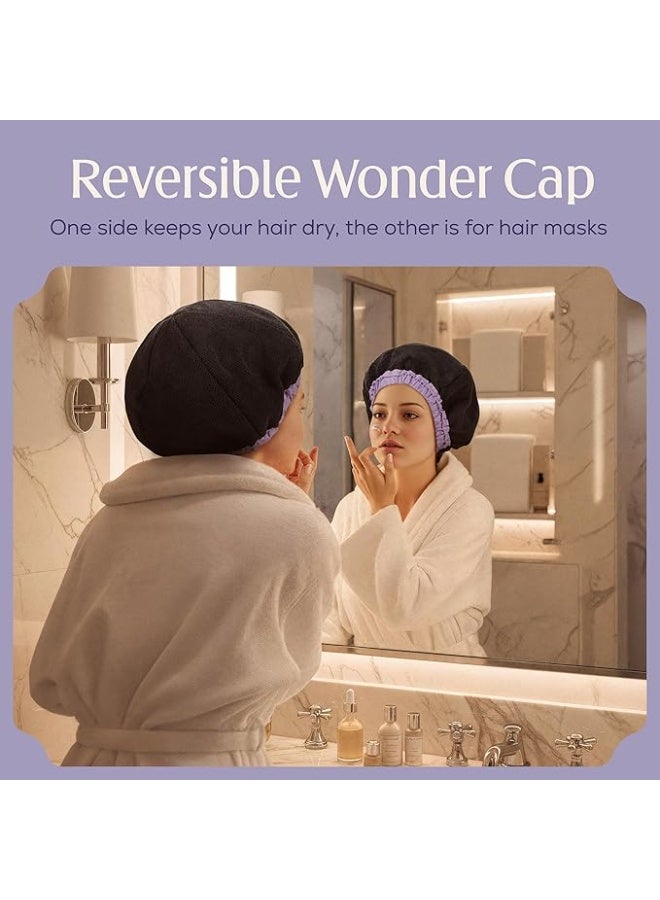 Hersome Premium Shower Cap Women Long Hair Reusable 100 Percent Waterproof Double Sided Curls Anti Frizz Fabric Terry Lined Black - Image 3