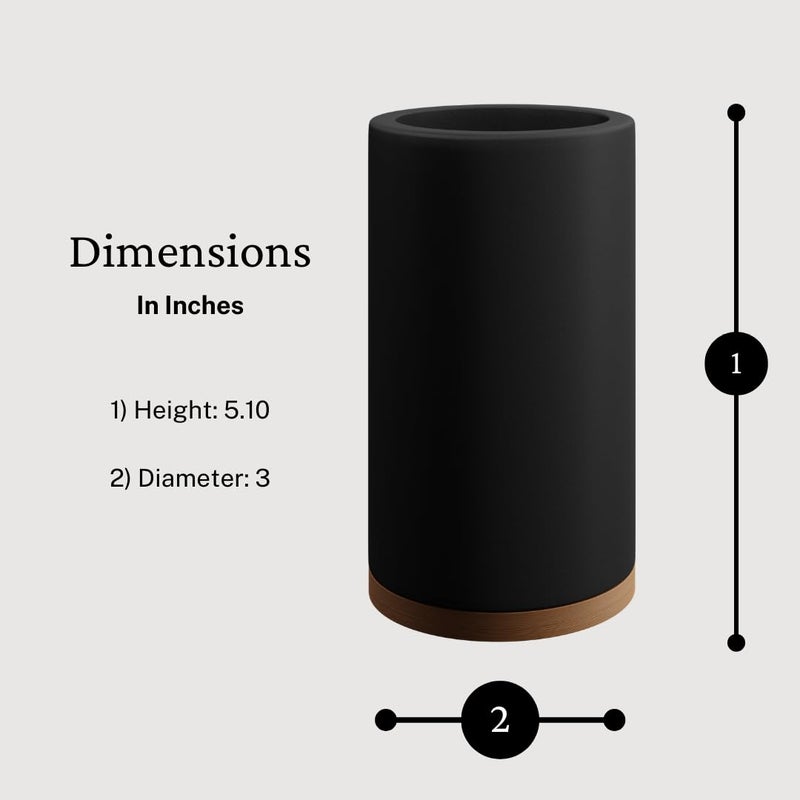 Matani Bamboo Toothbrush Holder Diatomite Tooth Brush Organizer - Storage Stand for Small Bathroom & Counter - Removable Base & Drain Holes, Water-Absorbent & Quick-Drying (Black) - Image 3