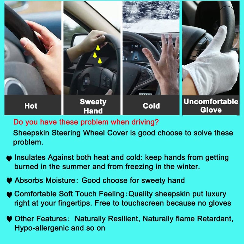 OGLAND Fluffy Fur Wool Sheepskin car Steering Wheel Cover, Fuzzy Protector for Universal Steering Wheel 15inch, Anti-Slip,Comforting and Luxurious, Soft Texture (Mocha) - Image 4
