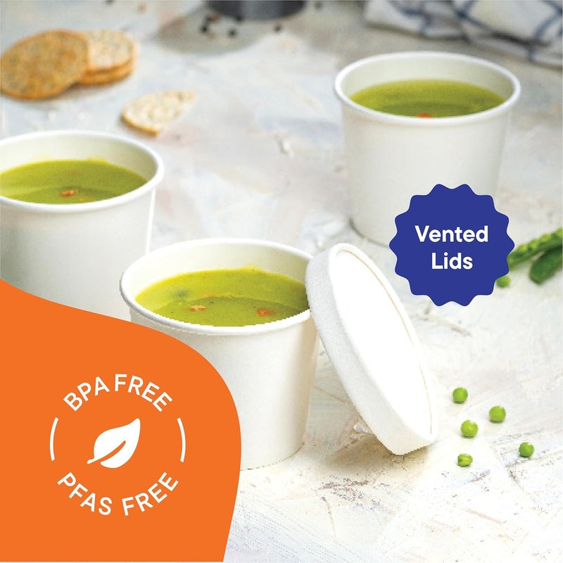 Stack Man Paper Food Container with Lid, Insulated Food Cups with Vented Lids - Hot or Cold To Go Soup Cup, for Soups, Ice Cream and Yogurt - Eco-Friendly - White - Image 4