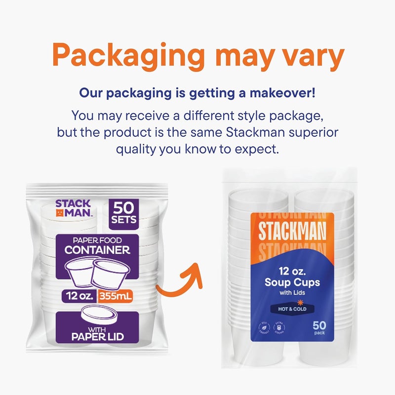 Stack Man Paper Food Container with Lid, Insulated Food Cups with Vented Lids - Hot or Cold To Go Soup Cup, for Soups, Ice Cream and Yogurt - Eco-Friendly - White - Image 5