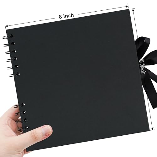 Vienrose 8x8 Inch Scrapbook Album, Small Photo Album DIY Scrapbook Black Thick Kraft Paper Memory Book, Scrap Book Photo Albums for Couple Baby Wedding Family - Image 3