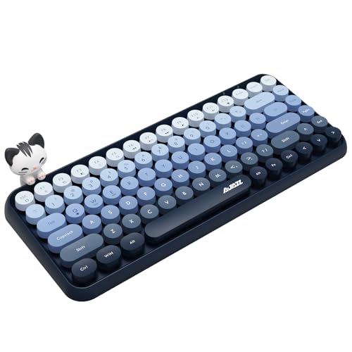FELICON 308i Wireless Bluetooth Keyboard, Retro Typewriter Design with Gradient Colorful Round Keycaps and Cute Magnetic Cat Doll, 84 Keys, Multi Device Keyboard for iPad/Laptop/PC/Win/Mac(Blue) - Image 1