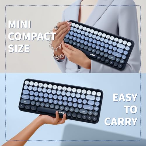 FELICON 308i Wireless Bluetooth Keyboard, Retro Typewriter Design with Gradient Colorful Round Keycaps and Cute Magnetic Cat Doll, 84 Keys, Multi Device Keyboard for iPad/Laptop/PC/Win/Mac(Blue) - Image 4