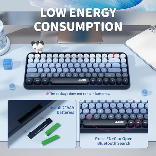 FELICON 308i Wireless Bluetooth Keyboard, Retro Typewriter Design with Gradient Colorful Round Keycaps and Cute Magnetic Cat Doll, 84 Keys, Multi Device Keyboard for iPad/Laptop/PC/Win/Mac(Blue) - Image 5
