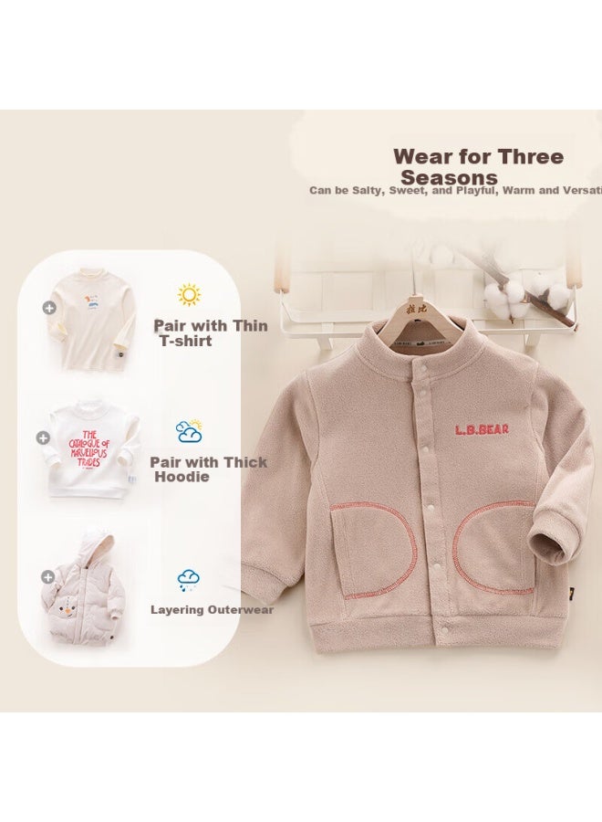 Labi Children'S Clothing, Kids' Jacket Autumn Style, Boys And Girls Baby Fleece Casual Jacket, Cardigan Top, Khaki 090