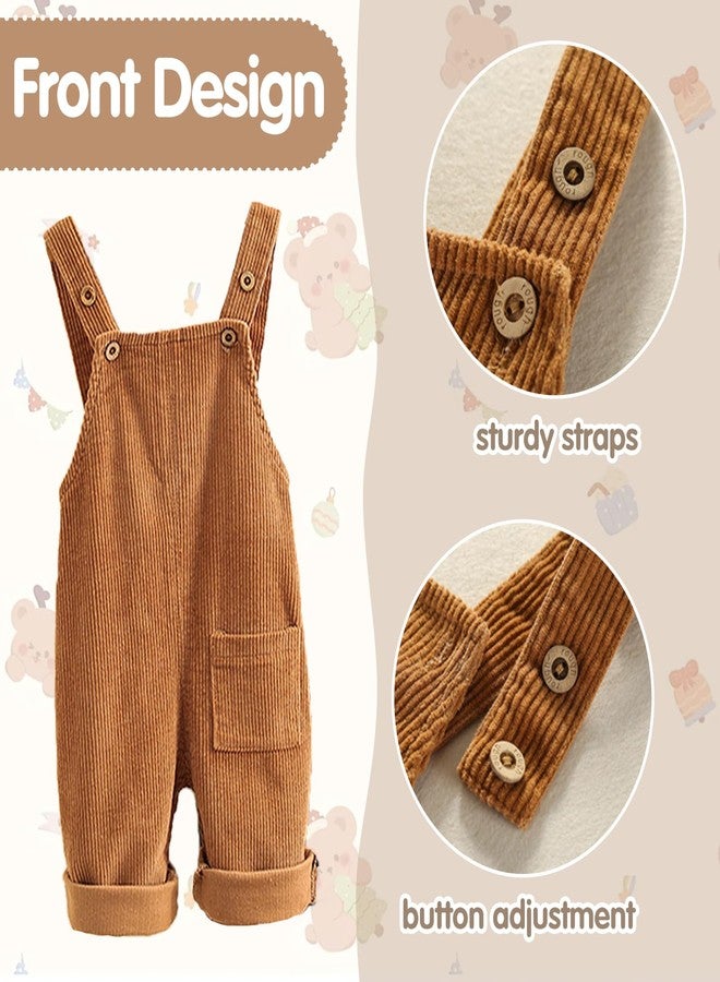 Mornyray Infant Toddler Boy Girl Soft Corduroy Suspender Pants Kids Overalls Loose Retro Size 6-12 Months Khaki - Image 2