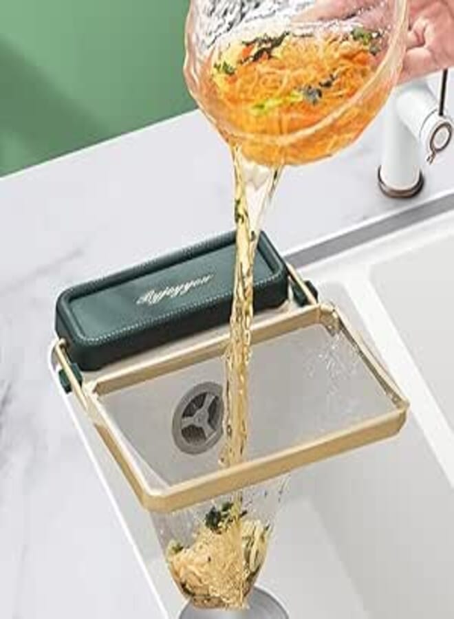 Sink Filter Holder - Kitchen Sink Draining Rack, Mesh Food Strainer, Elastic Sink Strainer with Hanging Grid, Iron Storage Organizer for Draining and Filtering