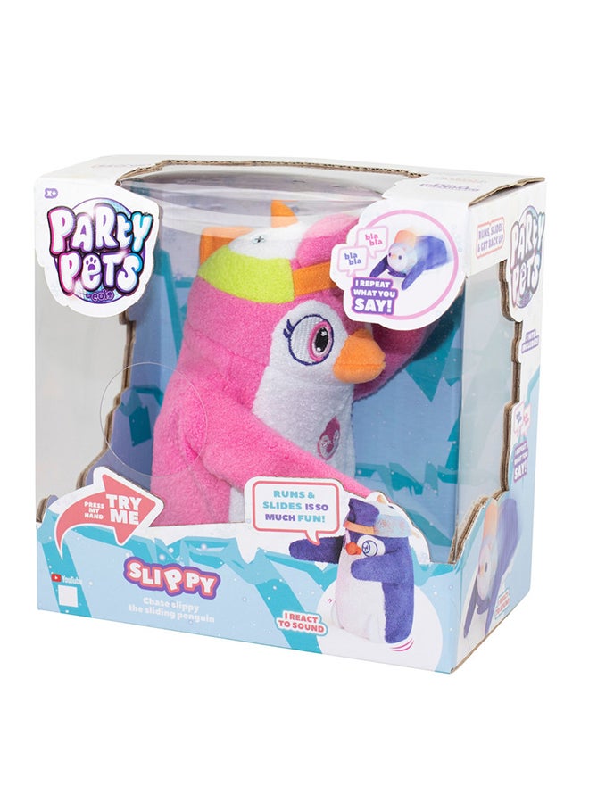 EOLO Party Pets Slippy The Penguin - Sliidding Electronic Plush Penguin  Funny Sounds - Runs,Slides On His Belly And Back Up Again - Blue Color - Try Me Window Box - Image 1