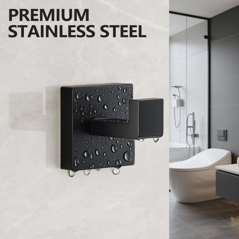 Kruodop 2 PCS Towel Hooks for Bathroom, Wall Mount Towel Holder, Black Matte Wall Robe Hook,Square Stainless Steel Door Hanger Towel Hook for Kitchen, Bedroom,Hotel,Pool,Coats - Image 2