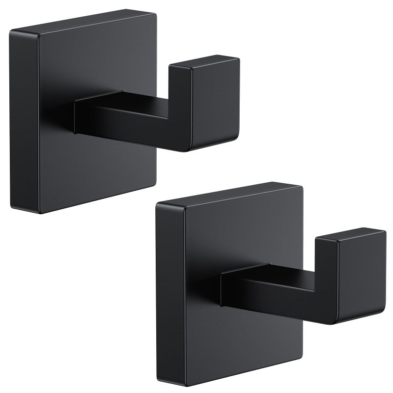 Kruodop 2 PCS Towel Hooks for Bathroom, Wall Mount Towel Holder, Black Matte Wall Robe Hook,Square Stainless Steel Door Hanger Towel Hook for Kitchen, Bedroom,Hotel,Pool,Coats - Image 1