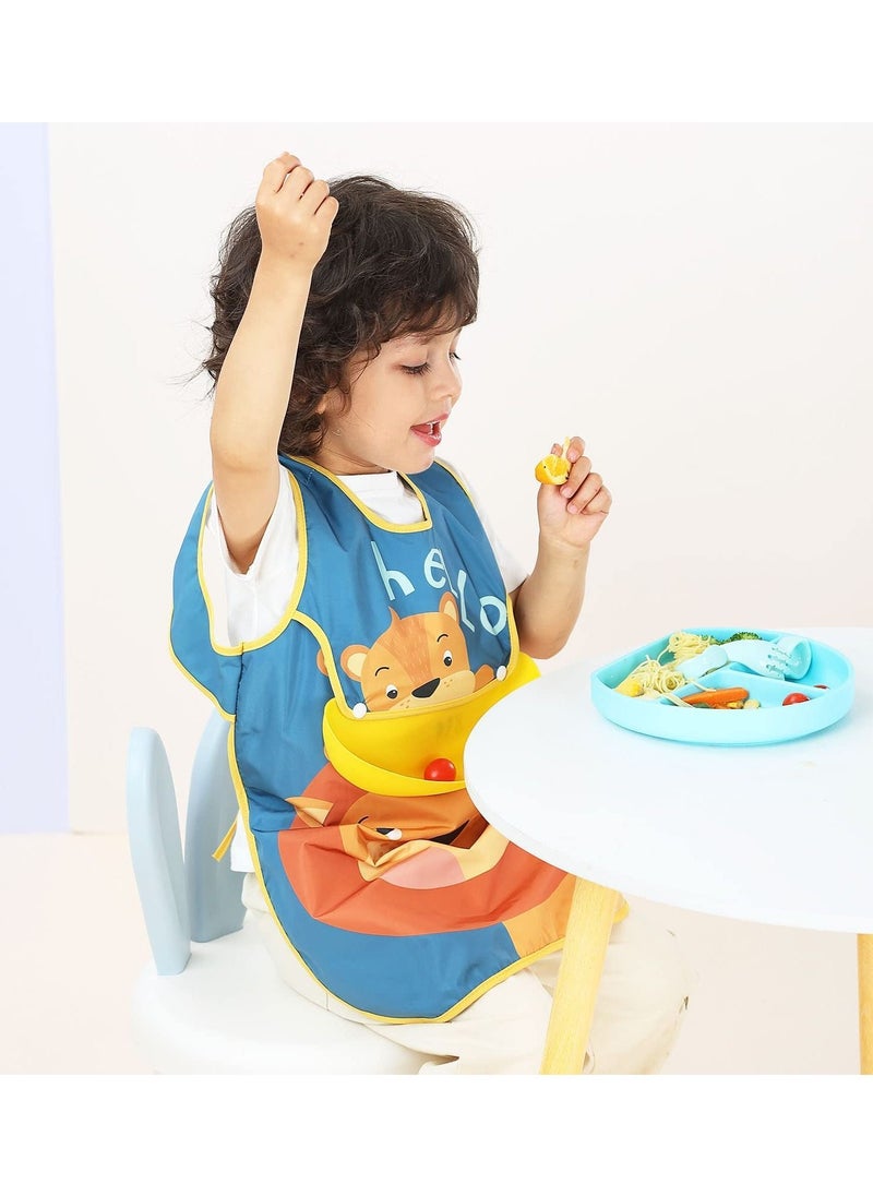 Y&D - Bib with Sleeves for Kids 2 Pcs Short Sleeved Detachable Silicone Bib Coverall Toddler Feeding Waterproof Dirt Proof Sleeveless Smock Apron Suitable Height 100-110CM - Image 1