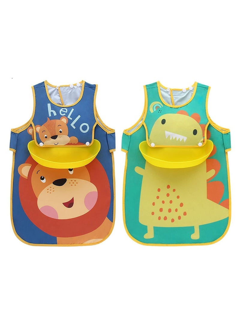 Y&D - Bib with Sleeves for Kids 2 Pcs Short Sleeved Detachable Silicone Bib Coverall Toddler Feeding Waterproof Dirt Proof Sleeveless Smock Apron Suitable Height 100-110CM - Image 1