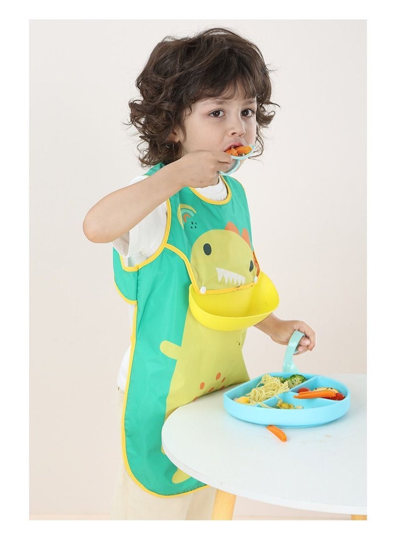 Y&D - Bib with Sleeves for Kids 2 Pcs Short Sleeved Detachable Silicone Bib Coverall Toddler Feeding Waterproof Dirt Proof Sleeveless Smock Apron Suitable Height 100-110CM - Image 1