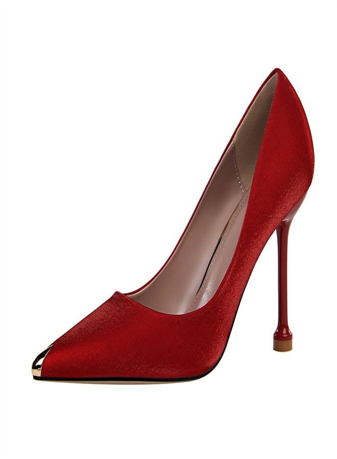 BIGTREE حذاء بكعب عالٍ مدبب من المعدن 10.5 سم أحمر - Image 3