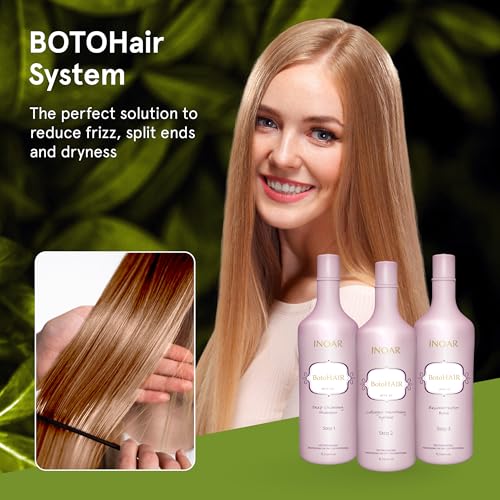Inoar BotoHair Collagen Smoothing System with Keratin, Deep Cleansing Shampoo, Collagen Smoothing System & Reconstructor Balm, 33.8 fl oz Each - Image 2
