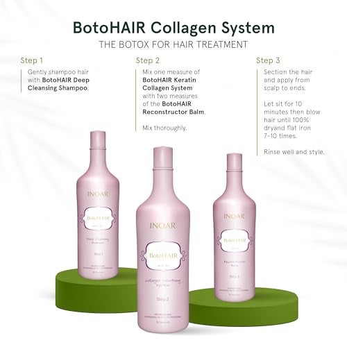 Inoar BotoHair Collagen Smoothing System with Keratin, Deep Cleansing Shampoo, Collagen Smoothing System & Reconstructor Balm, 33.8 fl oz Each - Image 4