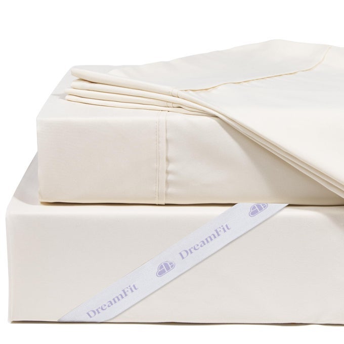 DREAMCOOL 100 EGYPTIAN COTTON COOLING BED SHEET SET WITH ELASTIC CORNER STRAPS EXTRA DEEP POCKET CRAFTED IN USA KING SHEET SET IVORY