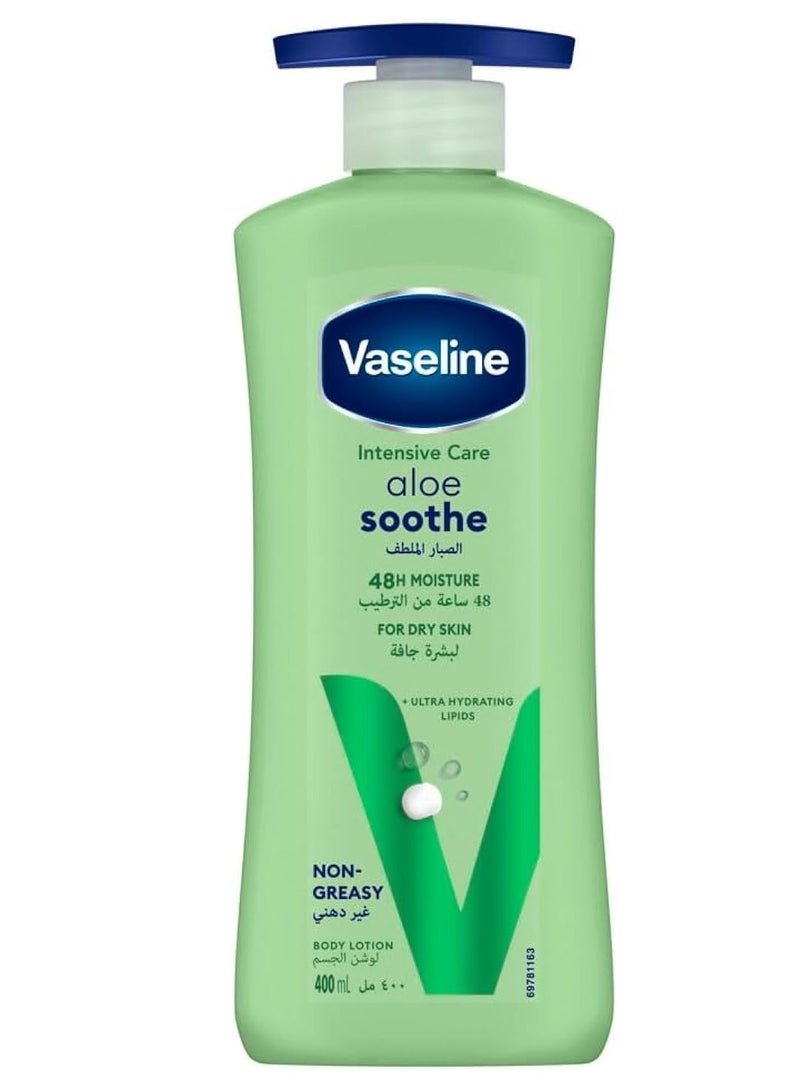 Vaseline Aloe Vera soothing lotion for dry skin. 48 hours of hydration. 400 ml