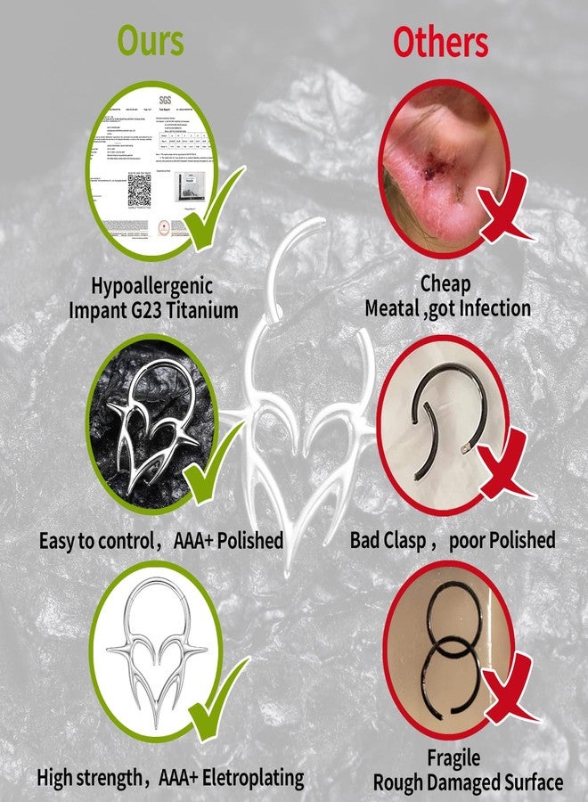 فوجو حلق الأنف VOJO G23 من التيتانيوم 16G، أقراط ثقب الأذن، مجوهرات ثقب الزنمة، حلقات الأنف الحلزونية للنساء (فضي 10 مم) - Image 4