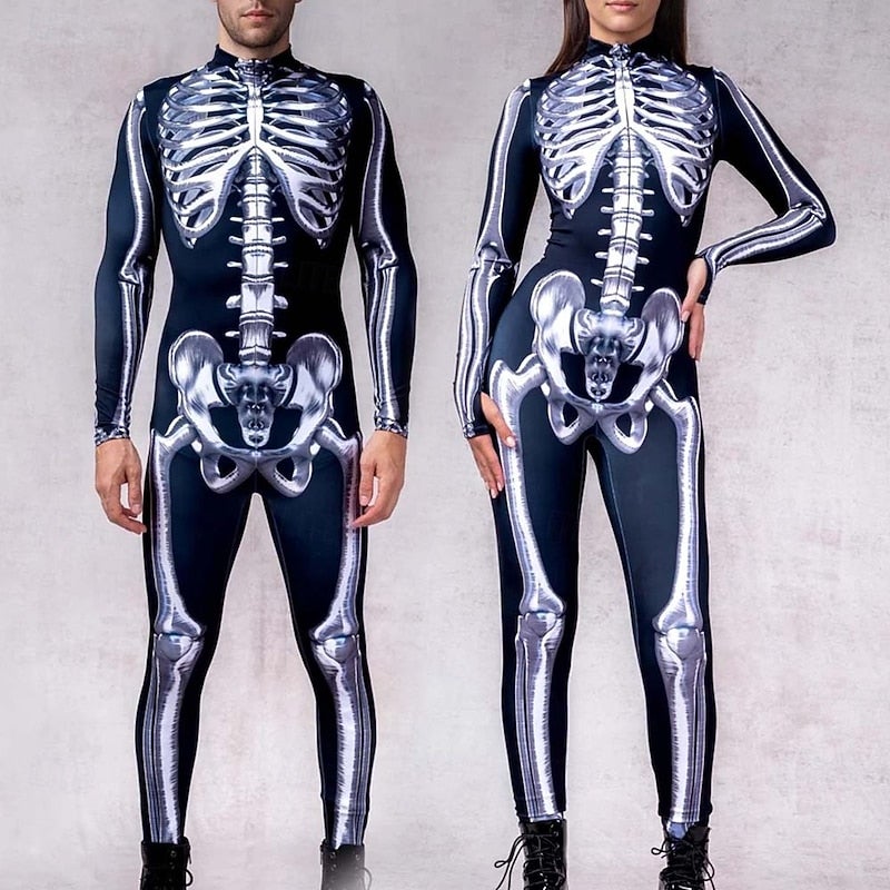 Y&D Skull Skeleton Bodysuit Halloween Group Couples Costumes Full Body Catsuit Scary Costume Men's Women's Boys' Kid's Adults' Performance Party Club Halloween Carnival Day of the Dead Easy - Image 2