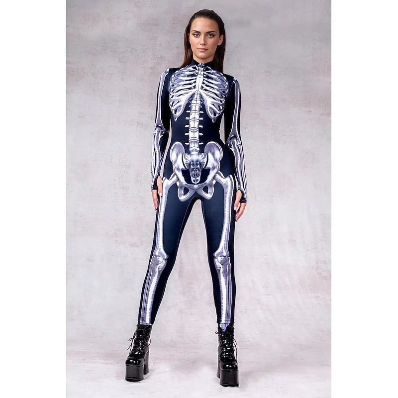 Y&D Skull Skeleton Bodysuit Halloween Group Couples Costumes Full Body Catsuit Scary Costume Men's Women's Boys' Kid's Adults' Performance Party Club Halloween Carnival Day of the Dead Easy - Image 4