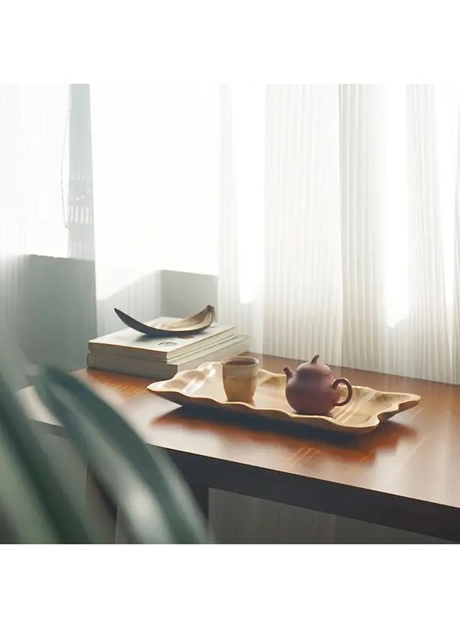 Japanese Cedar Handmade Rectangular Fruit Plate With Creative Lace Design Rustic Tea Tray For Home Hospitality Wood Color - Image 5