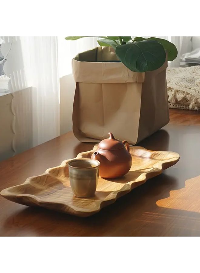 Japanese Cedar Handmade Rectangular Fruit Plate With Creative Lace Design Rustic Tea Tray For Home Hospitality Wood Color - Image 2