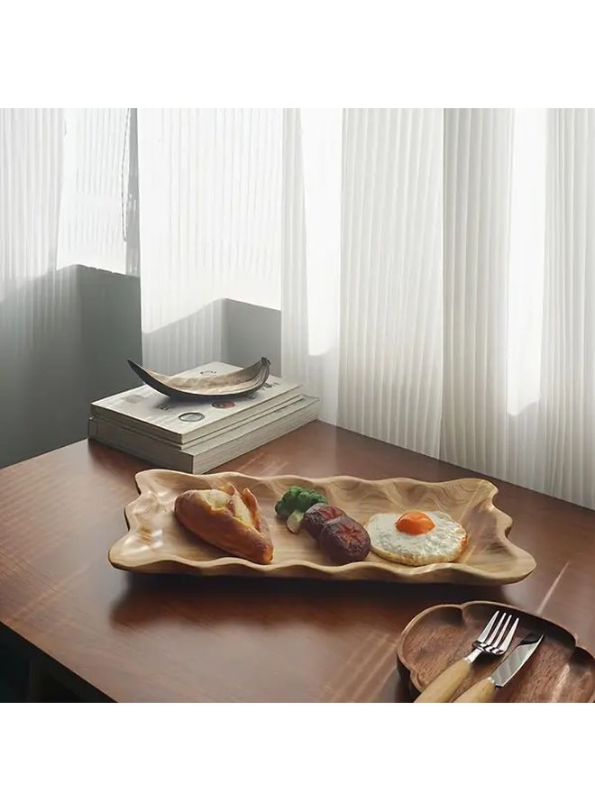 Japanese Cedar Handmade Rectangular Fruit Plate With Creative Lace Design Rustic Tea Tray For Home Hospitality Wood Color - Image 1