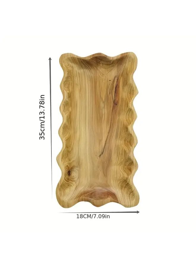 Japanese Cedar Handmade Rectangular Fruit Plate With Creative Lace Design Rustic Tea Tray For Home Hospitality Wood Color - Image 3