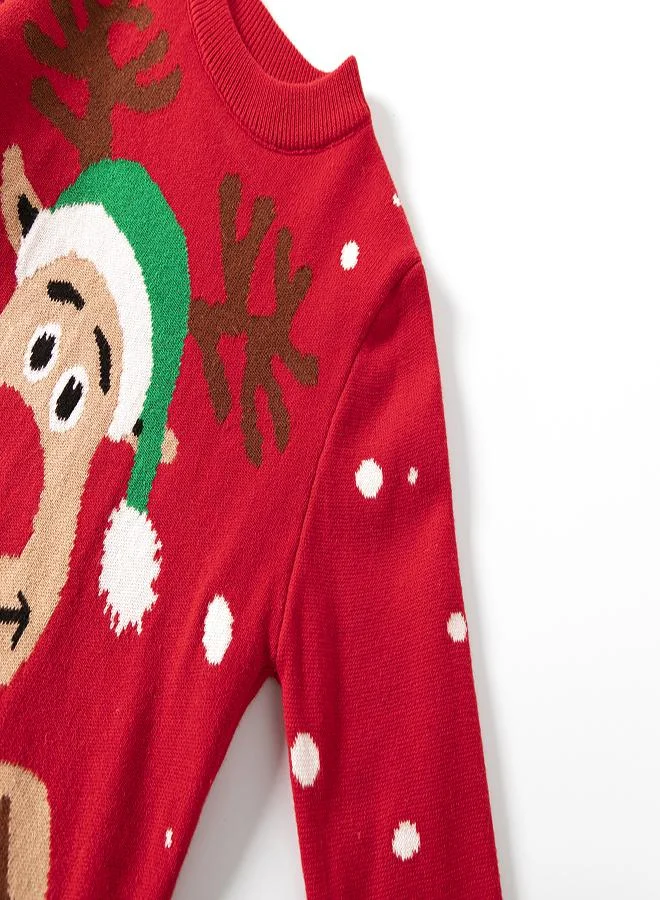بيبي كلو Festive Reindeer Christmas Sweater - Red