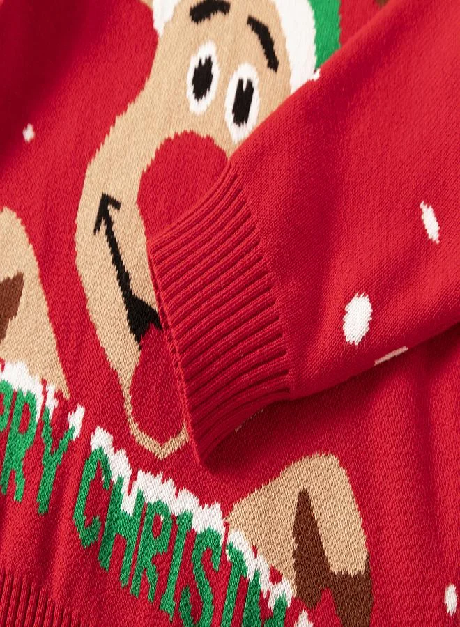 بيبي كلو Festive Reindeer Christmas Sweater - Red