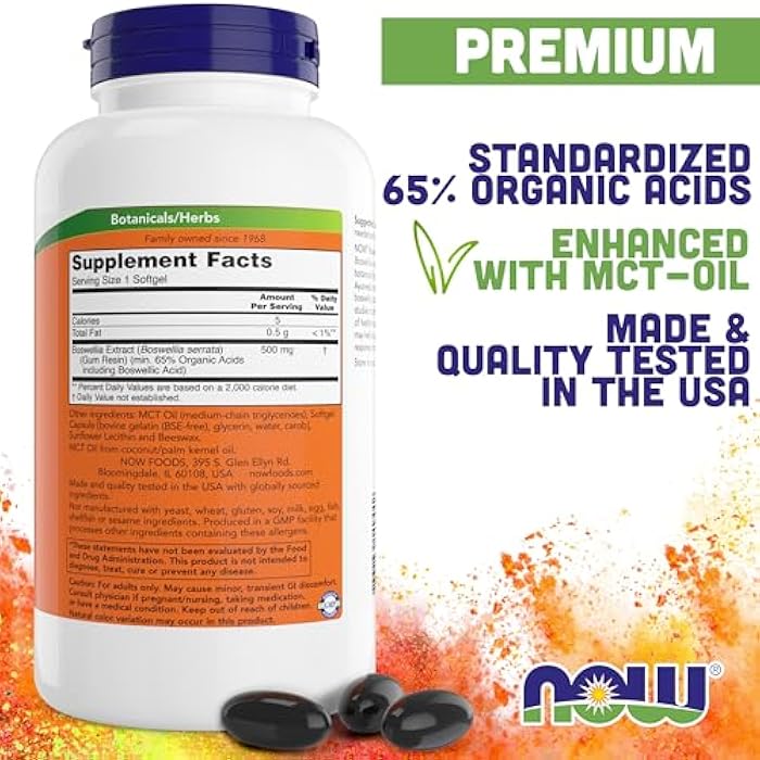 Now Boswellia Serrata Extract 500 mg, 200 Softgels - Gum Resin in MCT Oil Base - Herbal Supplement - Image 2