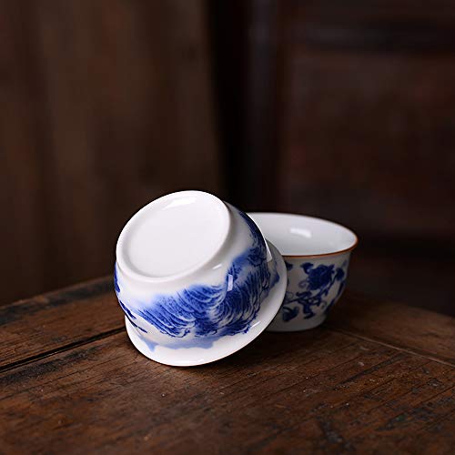Woonsoon Chinese Handmade Kungfu Tea Cup 60 ml,Bone China Blue and White Tea Cups Set of 3,Ceramic Tea Mugs Without Handles,Best Gift - Image 4