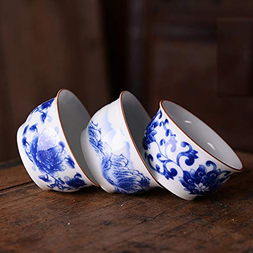 Woonsoon Chinese Handmade Kungfu Tea Cup 60 ml,Bone China Blue and White Tea Cups Set of 3,Ceramic Tea Mugs Without Handles,Best Gift - Image 5