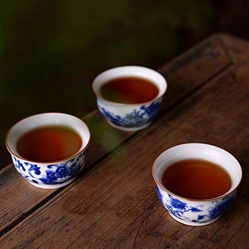 Woonsoon Chinese Handmade Kungfu Tea Cup 60 ml,Bone China Blue and White Tea Cups Set of 3,Ceramic Tea Mugs Without Handles,Best Gift - Image 2