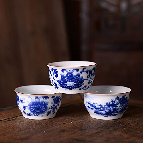 Woonsoon Chinese Handmade Kungfu Tea Cup 60 ml,Bone China Blue and White Tea Cups Set of 3,Ceramic Tea Mugs Without Handles,Best Gift - Image 3