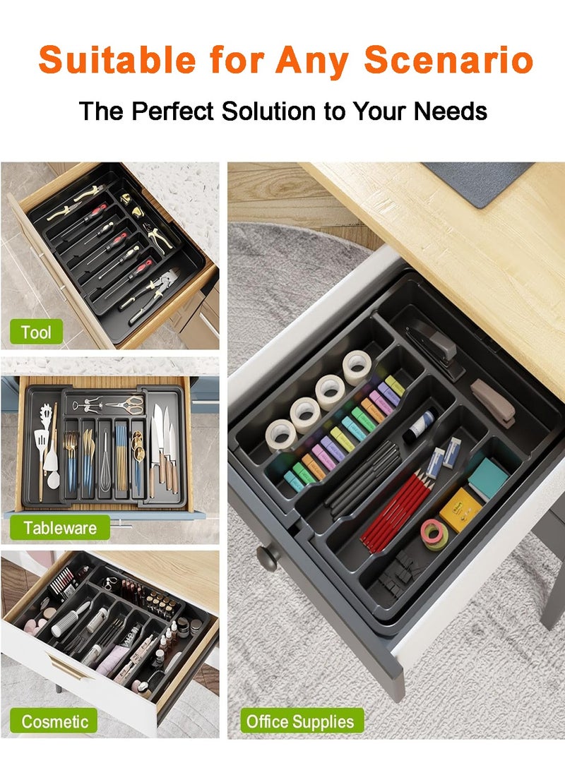 Arabest Cutlery Drawer Organiser, Large Expandable to 57cm Utensil Tray for Kitchen, Adjustable Silverware and Flatware Holder, Compact Plastic Storage for Spoons Forks Knives, Black - Image 4