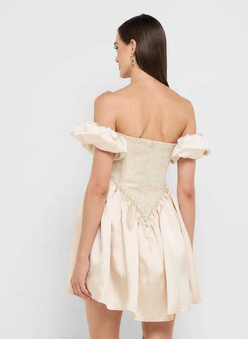 جينجر بوتيك eclat luxe jacquard corset bodice skater dress