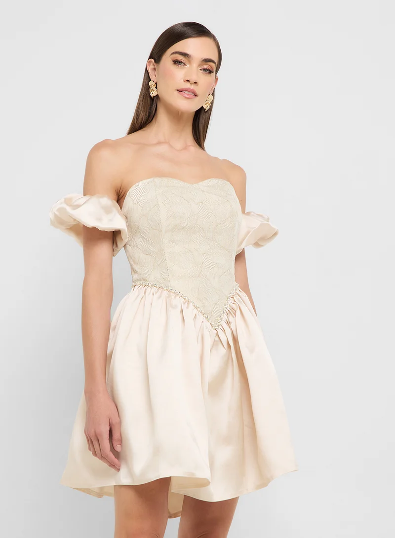 جينجر بوتيك eclat luxe jacquard corset bodice skater dress