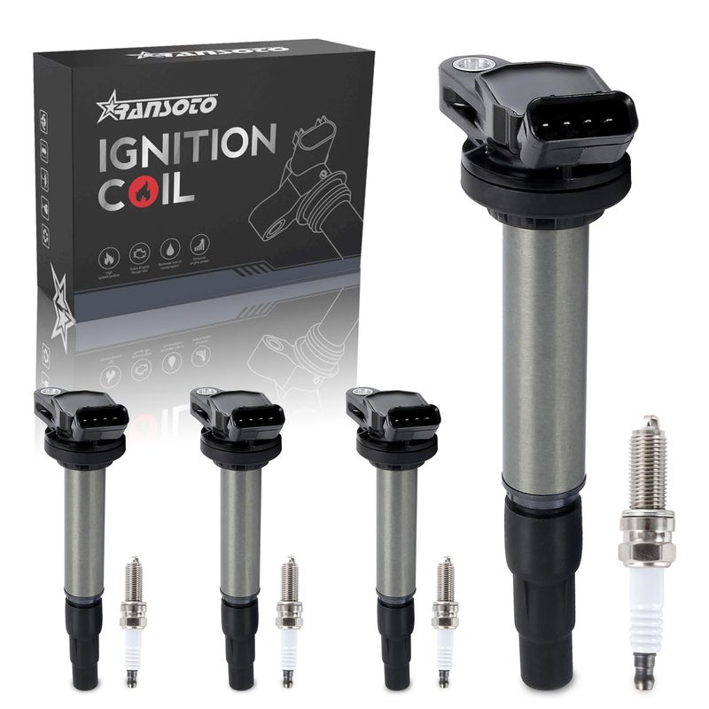 RANSOTO Ignition Coil Pack UF596 Iridium Spark Plugs Compatible with Toyota Corolla Prius Matrix Pontiac Vibe Scion xD Lexus CT200h 18L 2009 2010 2011 2012 2013 2014 2015 Replaces UF619 Set of 4