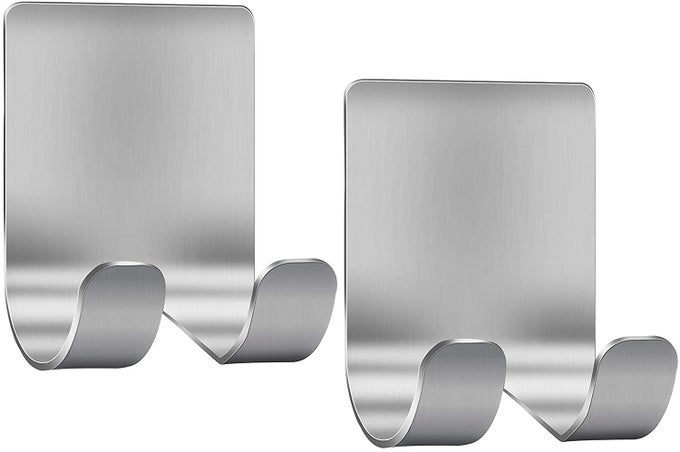 STAINLESS STEEL SHOWERHOOK HANGER STAND ADHESIVE HEAVY DUTY UTILITY STORAGE HOOKS BATHROOM KITCHEN ORGANISER PACK OF 2